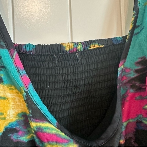 Abstract floral flattering sleeveless tunic top silky flowy feminine adjustable - Picture 6 of 8